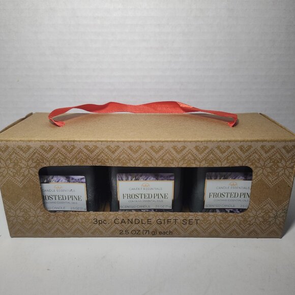 Candle Essentials Set of 3 Candle Gift Set Frosted Pine Scent 2.5 oz. each - Picture 1 of 3